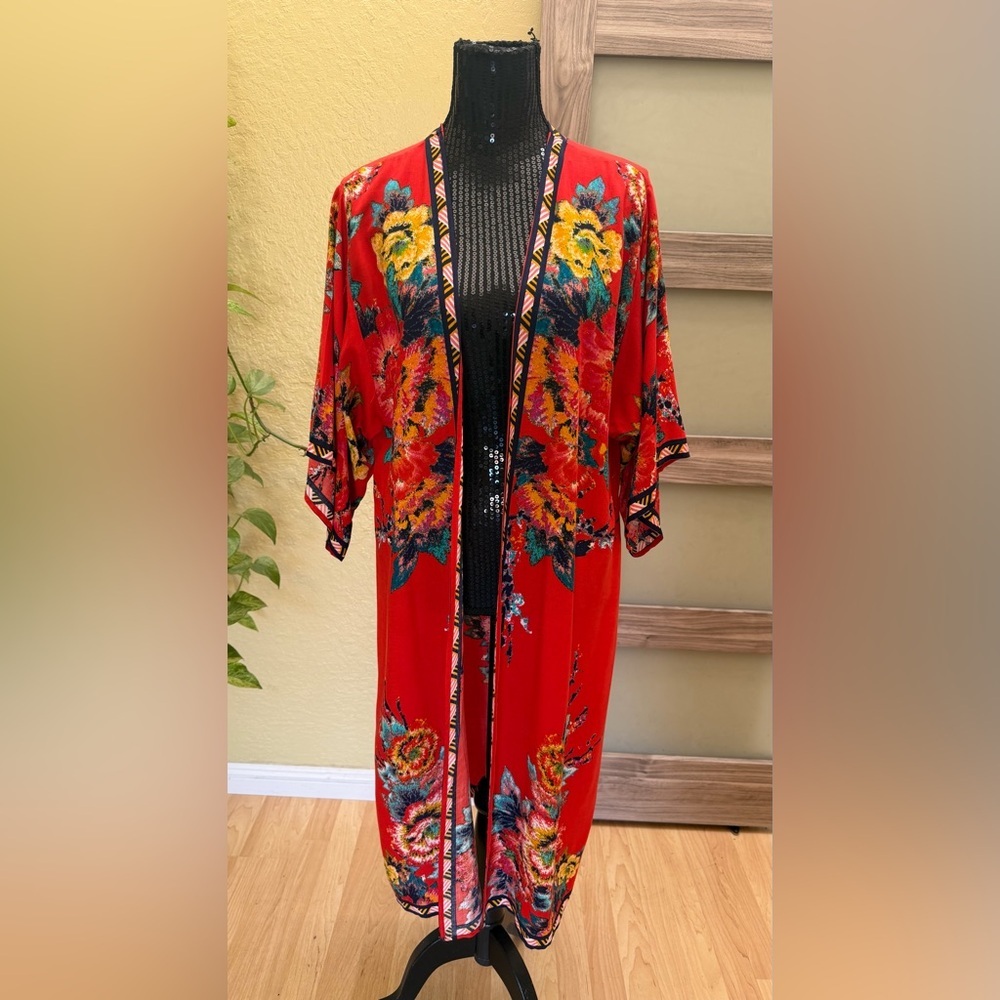 Flying Tomato Red and Multicolor Kimono 100% Rayon - Gorgeous ♥️